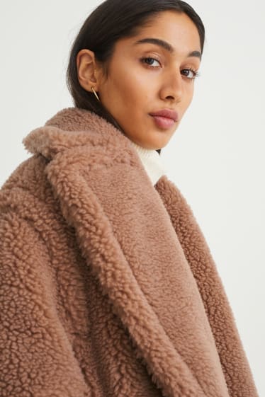 Femmes - Manteau en peluche - marron clair