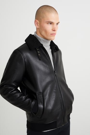 Men - Faux shearling jacket - faux leather - black