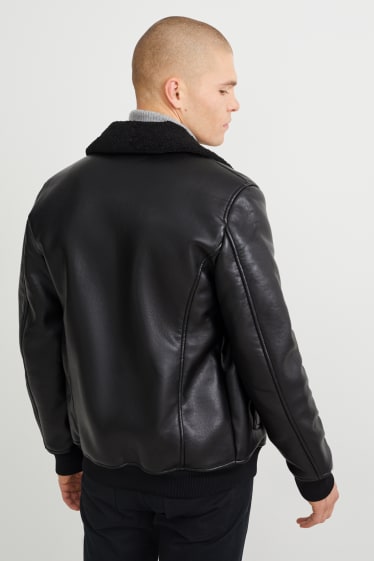 Men - Faux shearling jacket - faux leather - black