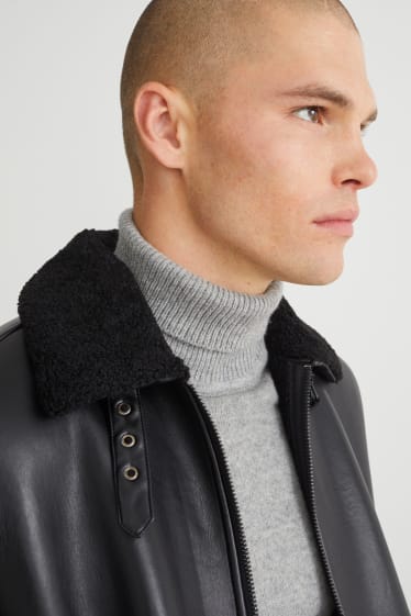 Men - Faux shearling jacket - faux leather - black