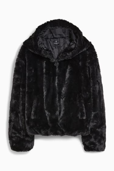Femmes - CLOCKHOUSE - veste en imitation fourrure avec capuche - noir