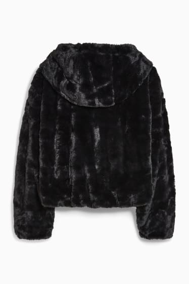 Femmes - CLOCKHOUSE - veste en imitation fourrure avec capuche - noir