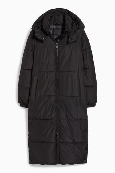 Women - Quilted coat with hood - black