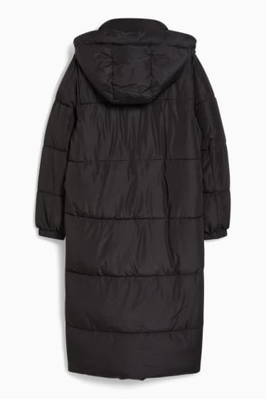 Women - Quilted coat with hood - black