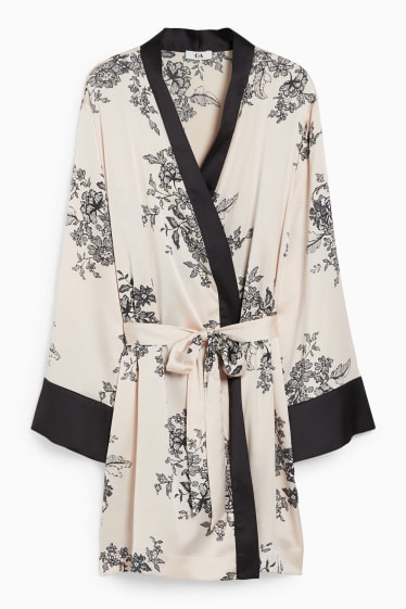 Femmes - Robe de chambre - motif floral - noir / beige
