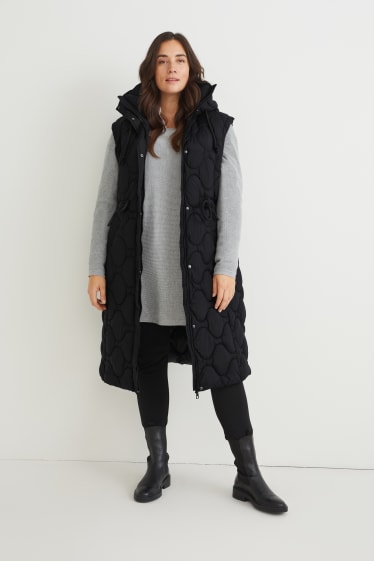 Women - Quilted gilet with hood - black