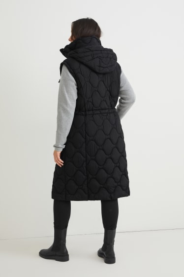 Women - Quilted gilet with hood - black