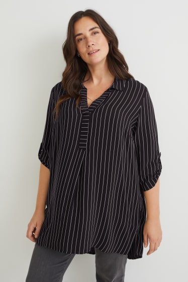 Women - Blouse - striped - black