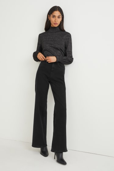 Women - Loose fit jeans - high waist - LYCRA® - black