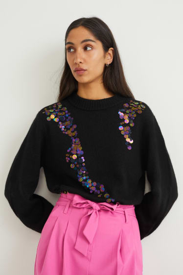 Damen - Pullover - Glanz-Effekt - schwarz