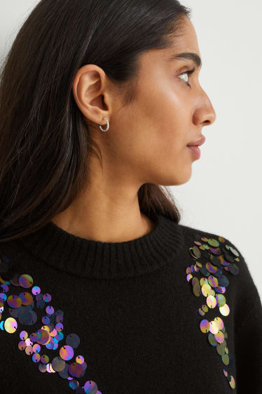 Damen - Pullover - Glanz-Effekt - schwarz