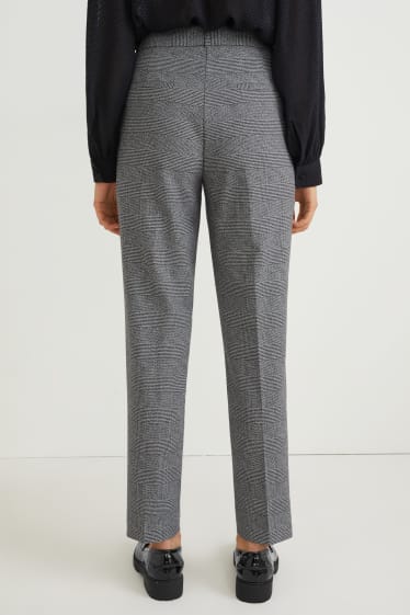 Femei - Pantaloni de stofă - talie înaltă - slim fit - în carouri - gri / negru