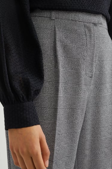 Dames - Pantalon - high waist - slim fit - geruit - grijs / zwart