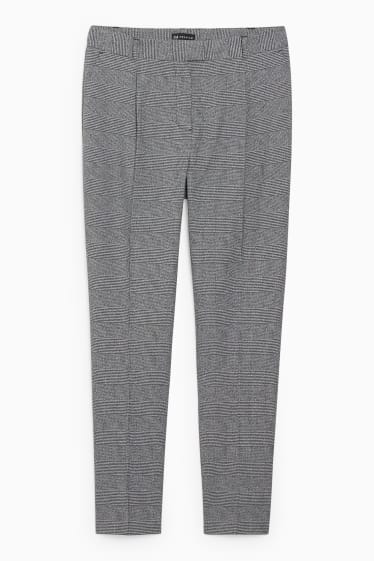 Dámské - Plátěné kalhoty - high waist - slim fit - kostkované - šedá/černá