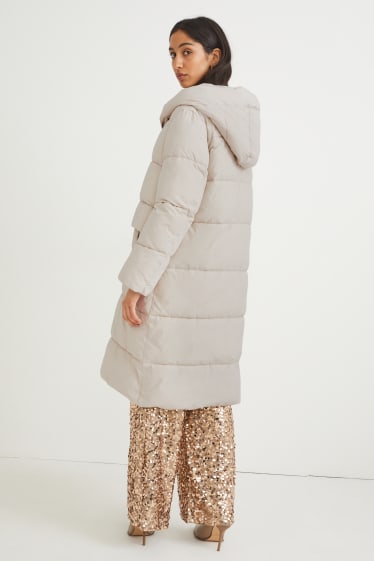 Dámské - Prošívaný kabát s kapucí - BIONIC-FINISH®ECO  - krémové barvy