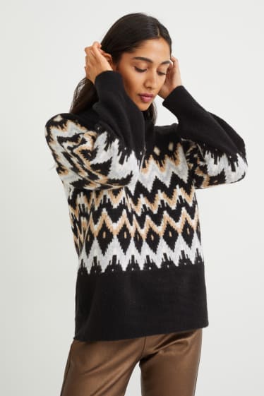 Femmes - Pullover - à motif - noir