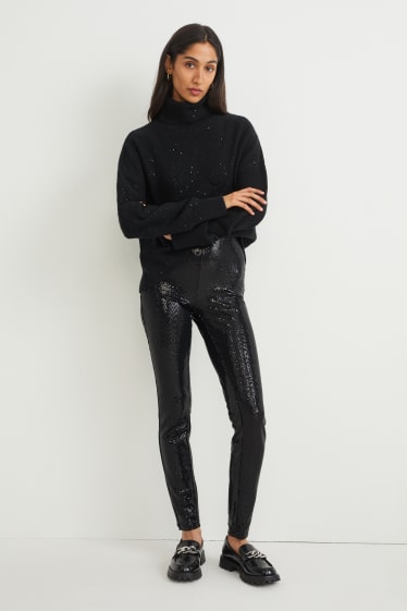Femmes - Pantalon de toile - high waist - skinny fit - brillant - noir