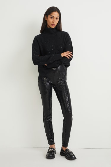 Mujer - Pantalón de tela - high waist - skinny fit - con brillos - negro