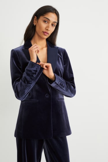 Women - Velvet blazer - regular fit - dark blue