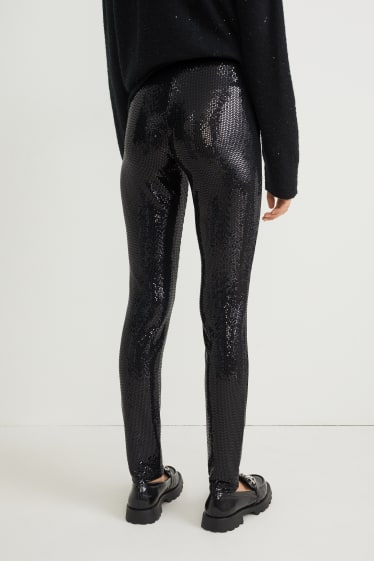 Mujer - Pantalón de tela - high waist - skinny fit - con brillos - negro