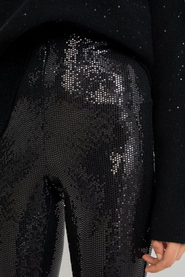 Mujer - Pantalón de tela - high waist - skinny fit - con brillos - negro