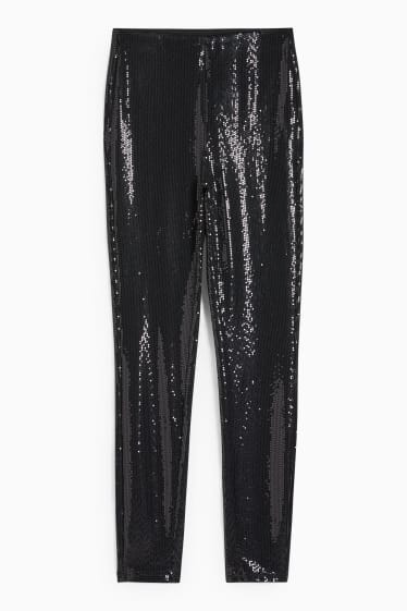 Femei - Pantaloni de stofă - talie înaltă - skinny fit - aspect lucios - negru