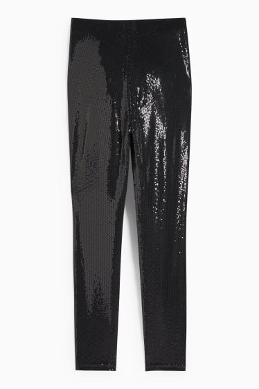 Femei - Pantaloni de stofă - talie înaltă - skinny fit - aspect lucios - negru
