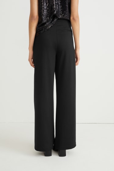 Damen - Stoffhose - High Waist - Wide Leg - schwarz