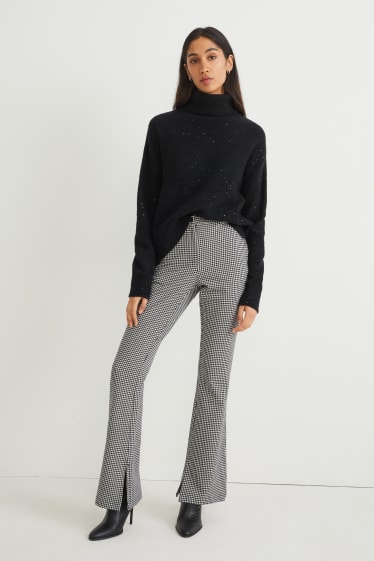 Women - Cloth trousers - high waist - tapered fit - check - black / white