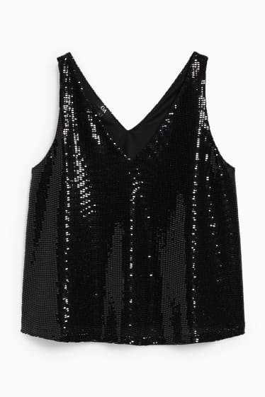 Donna - Top in paillettes - effetto brillante - nero