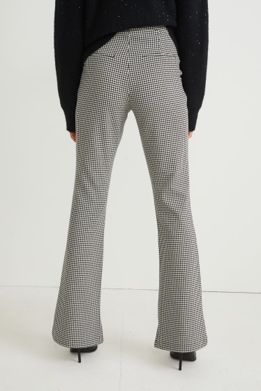 Dames - Pantalon - high waist - tapered fit - geruit - zwart / wit