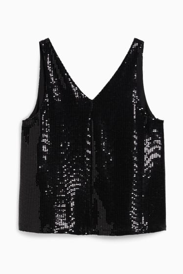 Donna - Top in paillettes - effetto brillante - nero