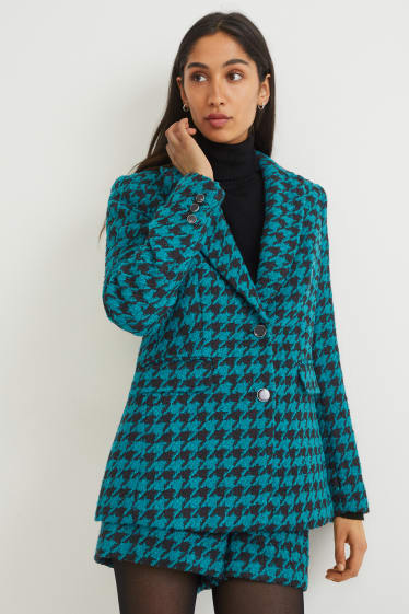 Women - Bouclé blazer - regular fit - patterned - dark turquoise