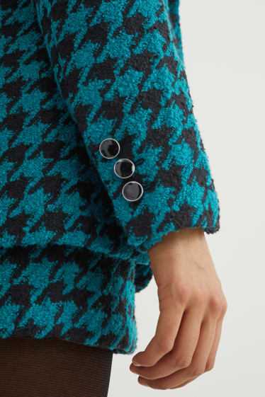 Women - Bouclé blazer - regular fit - patterned - dark turquoise