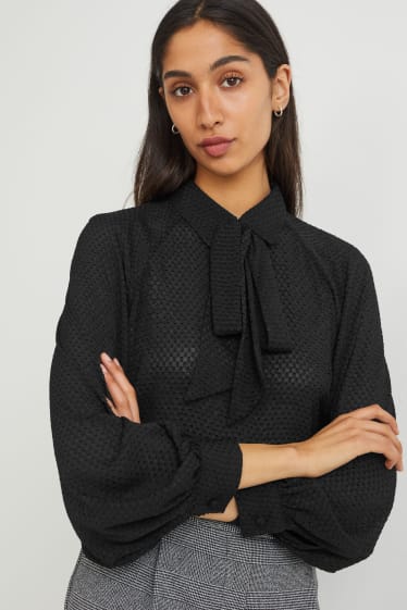 Women - Chiffon blouse - patterned - black