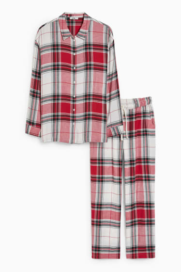 Dames - Flanellen pyjama - geruit - rood