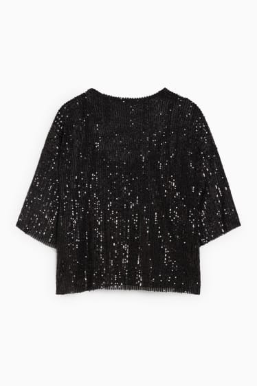 Donna - T-shirt in paillettes - effetto brillante - nero