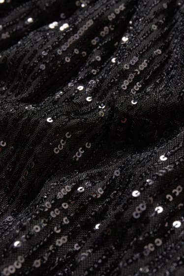 Donna - T-shirt in paillettes - effetto brillante - nero