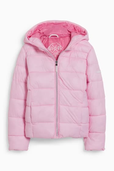 Dětské - Prošívaná bunda s kapucí - růžová