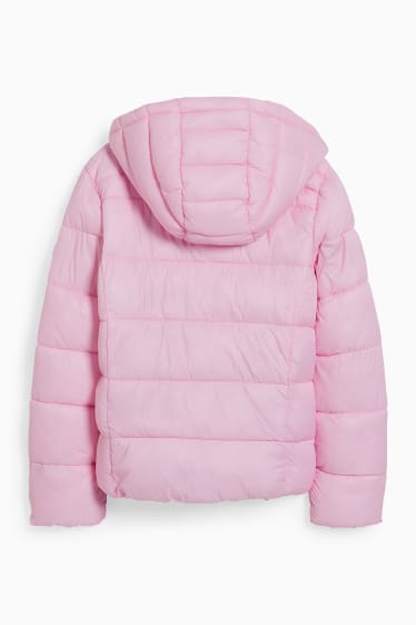 Dětské - Prošívaná bunda s kapucí - růžová