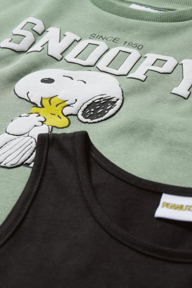 Kinderen - Peanuts - set - topje en sweatshirt - 2-delig - lichtgroen