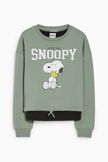 Kinderen - Peanuts - set - topje en sweatshirt - 2-delig - lichtgroen