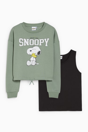 Kinderen - Peanuts - set - topje en sweatshirt - 2-delig - lichtgroen