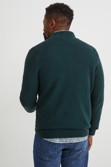 Mężczyźni - Sweter i koszula - regular fit - przypinany kołnierzyk - zielony