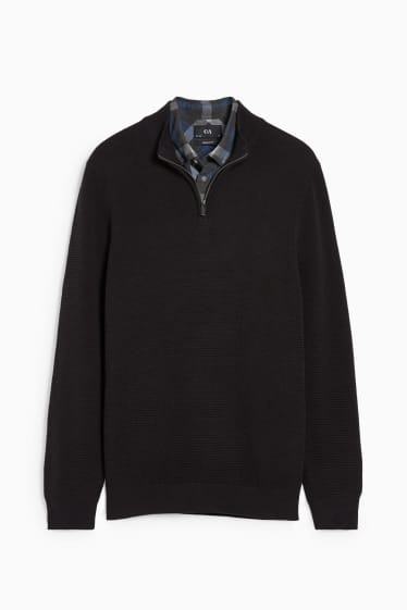 Uomo - Maglione e camicia - regular fit - colletto button down - nero