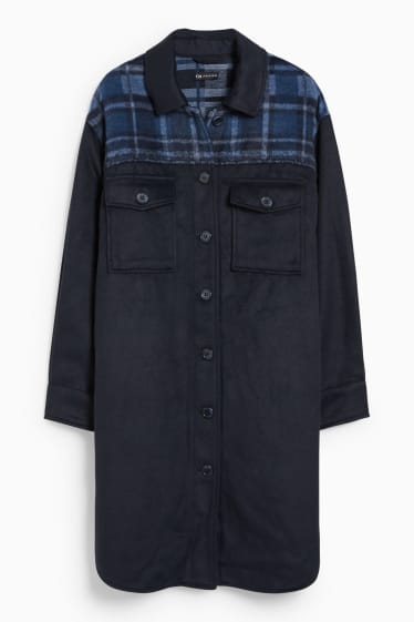 Women - Flannel shacket - dark blue