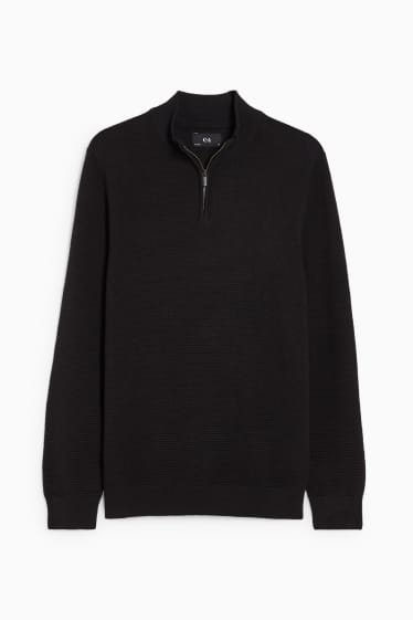 Herren - Pullover und Hemd - Regular Fit - Button-down - schwarz