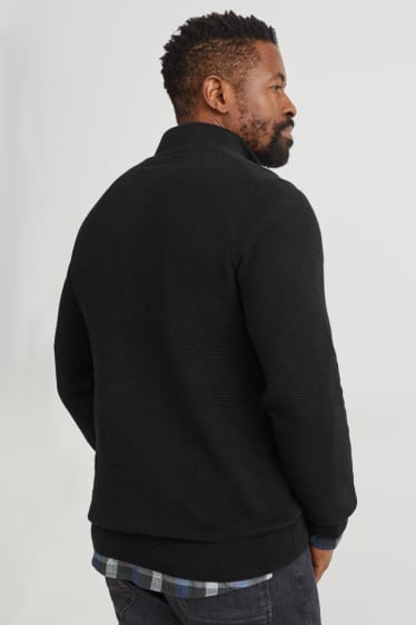 Bărbați - Pulover și cămașă - regular fit - guler cu nasturi - negru