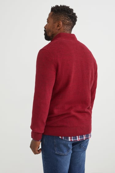 Men - Jumper and shirt - regular fit - button-down collar - bordeaux