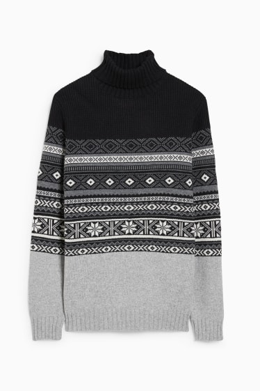 Men - Polo neck jumper - recycled - black